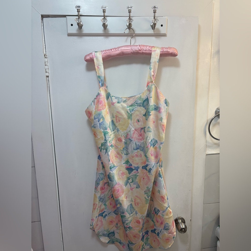 Pastel Cottagecore Floral Wide Strap Slip Dress - Romantic Watercolour Roses